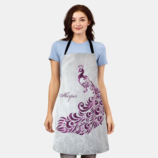 Magenta Peacock personaliseer Schort afdrukken (Gedragen)