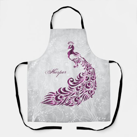 Magenta Peacock personaliseer Schort afdrukken (Voorkant)