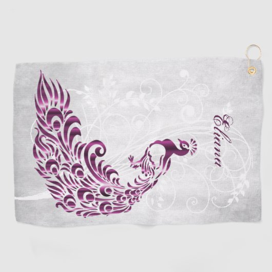 Magenta Peacock Persoonlijke Golfhanddoek (Horizontaal)