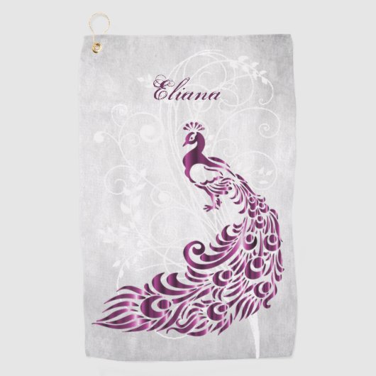 Magenta Peacock Persoonlijke Golfhanddoek (Voorkant)