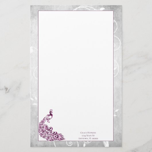 Magenta Peacock Stationery Briefpapier (Voorkant)