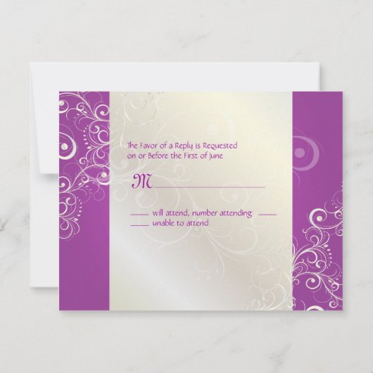Magenta/Pearl wervelingen RSVPs vereisen 5x7 uitno RSVP Kaartje (Achterkant)