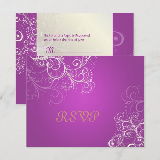 Magenta/Pearl wervelingen RSVPs vereisen 5x7 uitno RSVP Kaartje (Voorkant / Achterkant)
