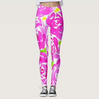 Magenta Peonies Waterverf Patroon Leggings