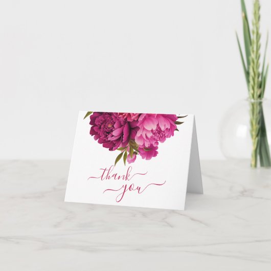 Magenta Peony Floral Wedding Bedankkaart (Voorkant)