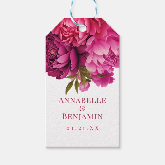 Magenta Peony Floral Wedding Cadeaulabel (Voorkant)