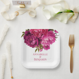 Magenta Peony Floral Wedding Papieren Bordje