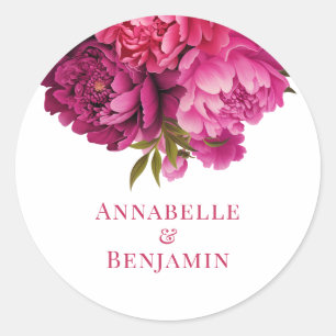 Magenta Peony Floral Wedding Ronde Sticker
