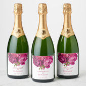 Magenta Peony Floral Wedding Sparkling Wijnetiket (Flessen)