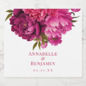 Magenta Peony Floral Wedding Sparkling Wijnetiket (Enkel label)