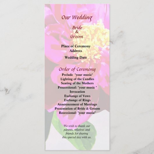 Magenta Peony in Sunshine Wedding Program Programmakaart (Voorkant)