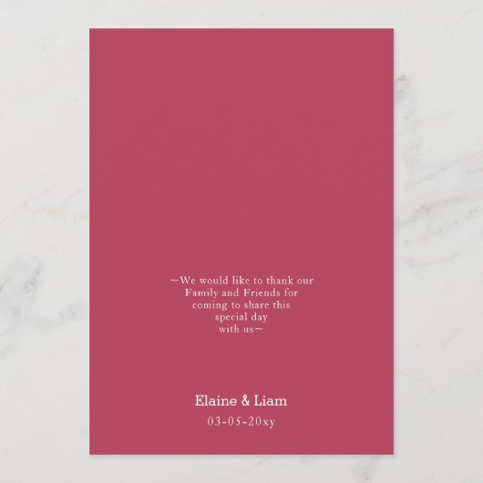 Magenta Persoonlijke gastnaam bruiloft Menu (Achterkant)