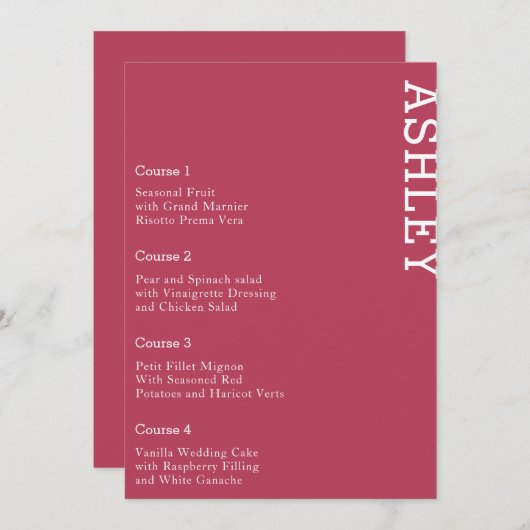 Magenta Persoonlijke gastnaam bruiloft Menu (Voorkant / Achterkant)