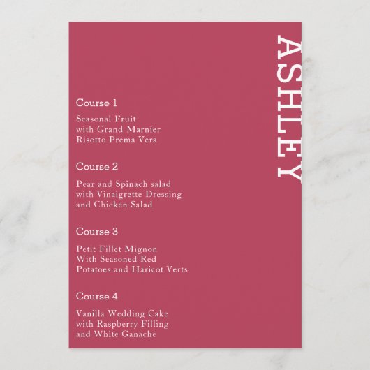 Magenta Persoonlijke gastnaam bruiloft Menu (Voorkant)