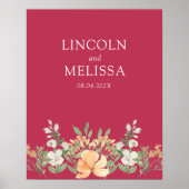 Magenta, Perzik en White Floral Wedding Couple Poster (Voorkant)