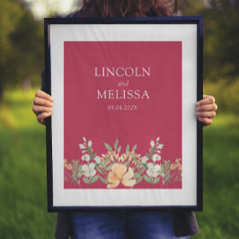 Magenta, Perzik en White Floral Wedding Couple Poster