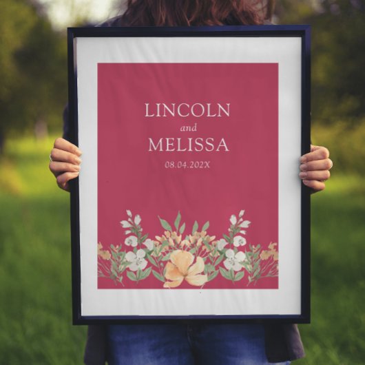 Magenta, Perzik en White Floral Wedding Couple Poster