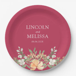 Magenta, Perzik en Witte Floral Wedding Papieren Bordje