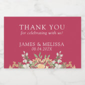 Magenta, Perzik en Witte Floral Wedding Sparkling Wijnetiket (Enkel label)