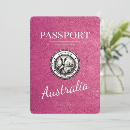 Magenta Pink Australia Passport Bewaar de datum Save The Date (Staand voorkant)