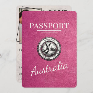 Magenta Pink Australia Passport Bewaar de datum Save The Date