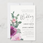 Magenta Pink Blush Floral Roses Ivory Wedding Kaart (Voorkant)