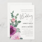 Magenta Pink Blush Pink Floral Roses Ivory Wedding Kaart (Voorkant / Achterkant)