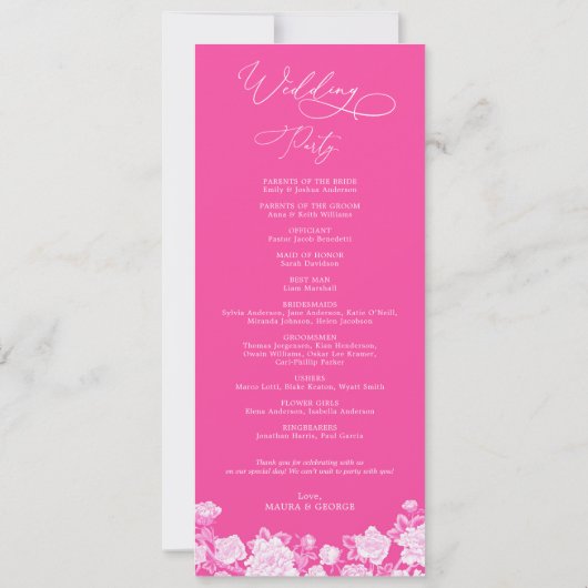 Magenta Pink Chinoiserie Floral Wedding Program (Achterkant)