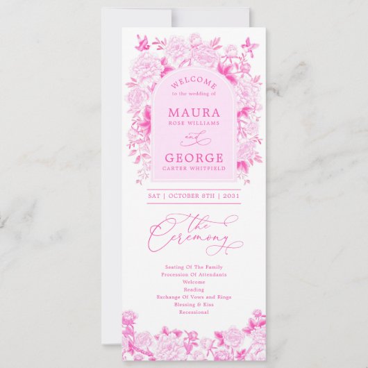 Magenta Pink Chinoiserie Floral Wedding Program (Voorkant)