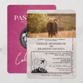 Magenta Pink Colorado Passport Wedding Kaart (Voorkant / Achterkant)