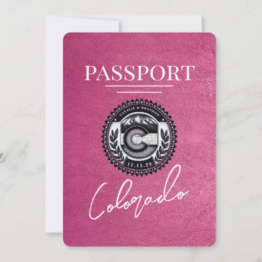 Magenta Pink Colorado Passport Wedding Kaart (Achterkant)