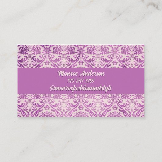 Magenta Pink Damask Visitekaartje (Achterkant)