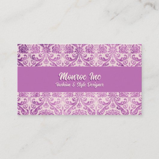 Magenta Pink Damask Visitekaartje (Voorkant)