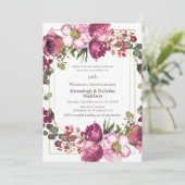 Magenta Pink Floral 50e bruiloft Jubileum Kaart (Staand voorkant)