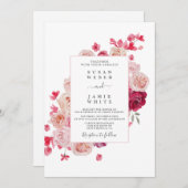 Magenta Pink Floral bruiloft Kaart (Voorkant / Achterkant)