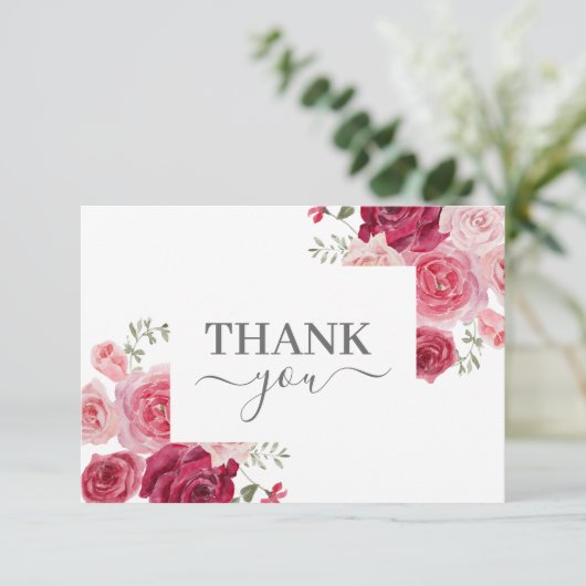 Magenta Pink Floral Hartelijk dank Bedankkaart (Staand voorkant)