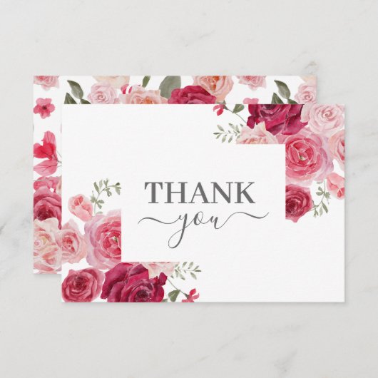 Magenta Pink Floral Hartelijk dank Bedankkaart (Voorkant / Achterkant)