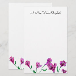 Magenta Pink Floral Waterverf op maat Briefpapier