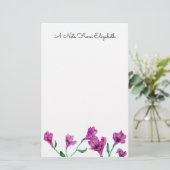 Magenta Pink Floral Waterverf op maat Briefpapier (Staand voorkant)
