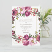 Magenta Pink Floral Wedding Kaart (Staand voorkant)