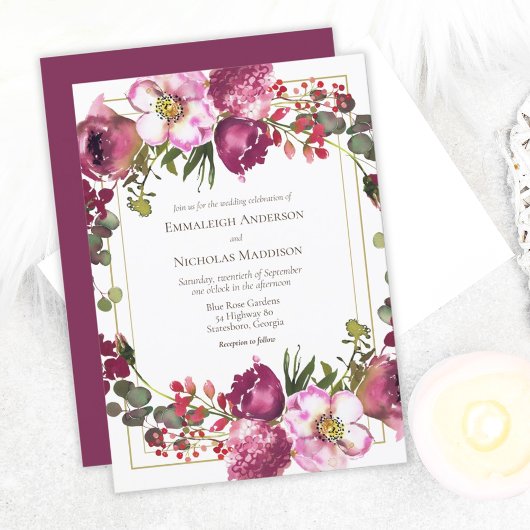 Magenta Pink Floral Wedding Kaart