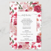 Magenta Pink Floral Wedding Menu Kaart (Voorkant / Achterkant)