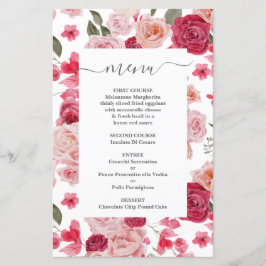 Magenta Pink Floral Wedding Menu Kaart
