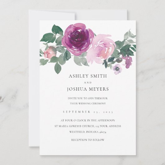 Magenta Pink Floral White Leaf Green Wedding Kaart (Voorkant)