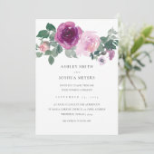 Magenta Pink Floral White Leaf Green Wedding Kaart (Staand voorkant)