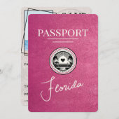 Magenta Pink Florida Passport Bewaar de datum Save The Date (Voorkant / Achterkant)