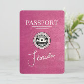 Magenta Pink Florida Passport Bewaar de datum Save The Date (Staand voorkant)
