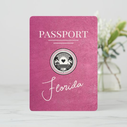 Magenta Pink Florida Passport Bewaar de datum Save The Date (Staand voorkant)