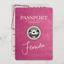 Magenta Pink Florida Passport Bewaar de datum Save The Date