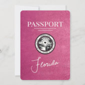 Magenta Pink Florida Passport Wedding Kaart (Achterkant)
